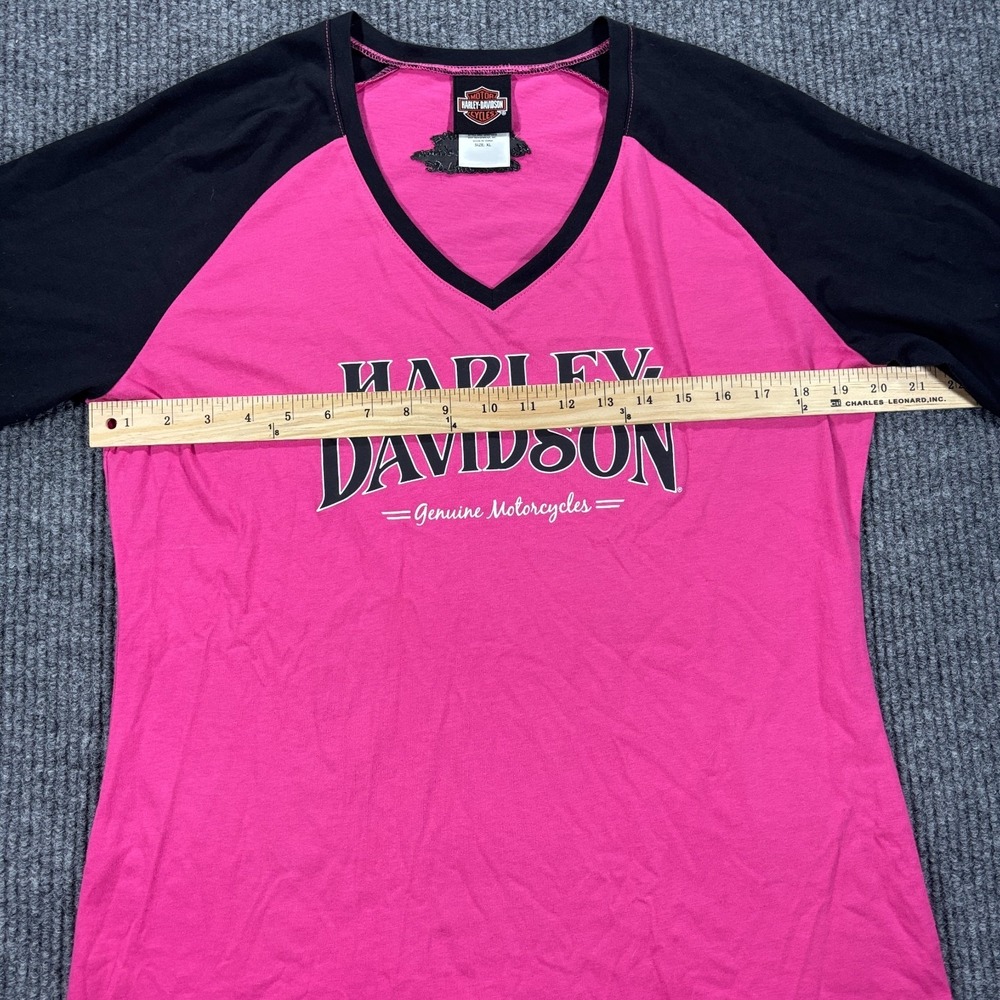 Harley Davidson Baseball T V Neck Shirt Women XL Pink Embroidered Charleston SC - Picture 7 of 13